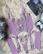 Sexy Sheer Embroidered Mesh Lingerie Set