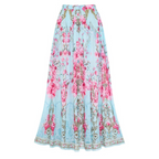Ruffled Blue Blooming Flowers Print One Piece Swimsuit and Skirt