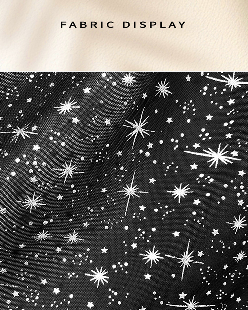 Star Print Mesh Lace Slip Dress with Faux Fur Collar