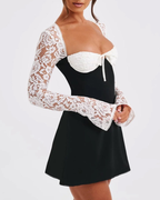 Elegant Lace Long Sleeve Backless Tie-Up Dress