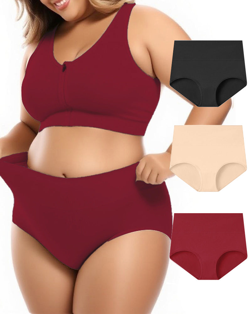 Plus Size High Waist Pure Cotton Breathable Elastic Briefs