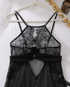 Sexy Eyelash Lace Cutout Sheer Mesh Nightgown with G-String