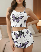 Butterfly Print Spaghetti Strap Pajama Set