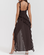 Sexy Ruffle Trim Slit Maxi Dress