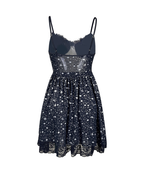Star Print Mesh Lace Slip Dress with Faux Fur Collar