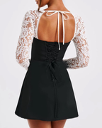 Elegant Lace Long Sleeve Backless Tie-Up Dress