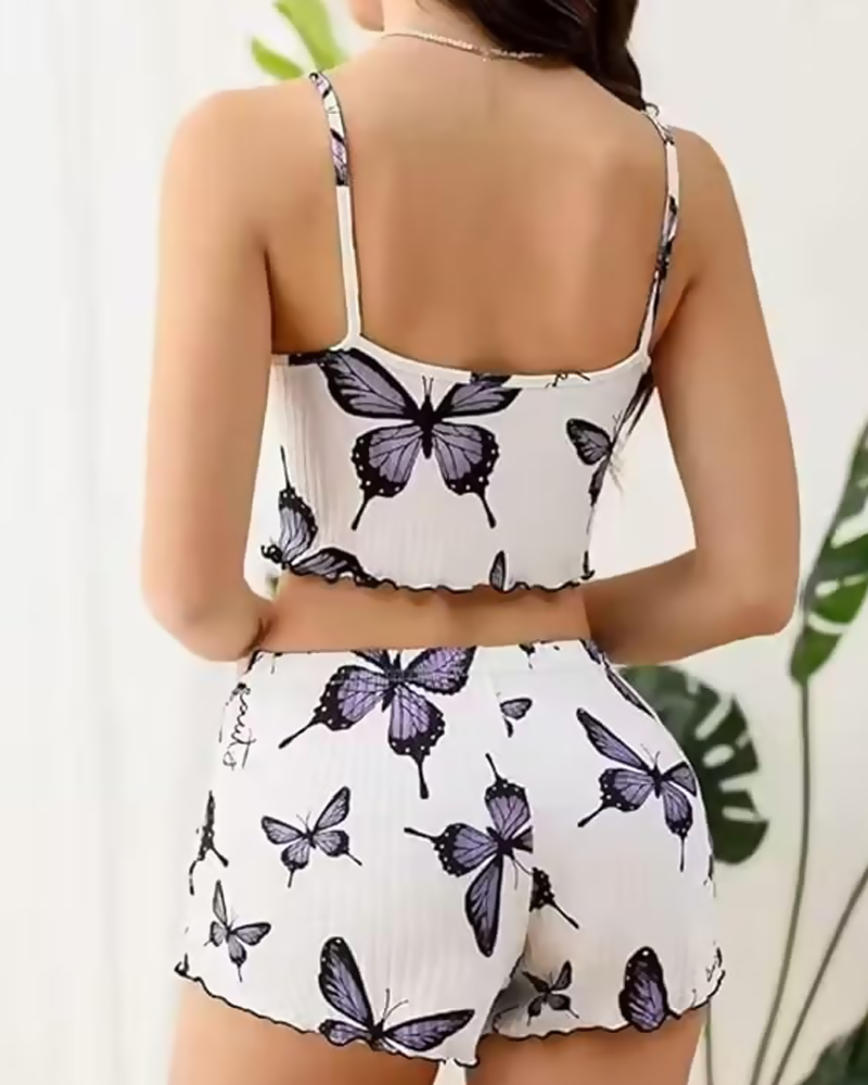 Butterfly Print Spaghetti Strap Pajama Set