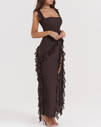 Sexy Ruffle Trim Slit Maxi Dress