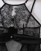 Sexy Eyelash Lace Cutout Sheer Mesh Nightgown with G-String