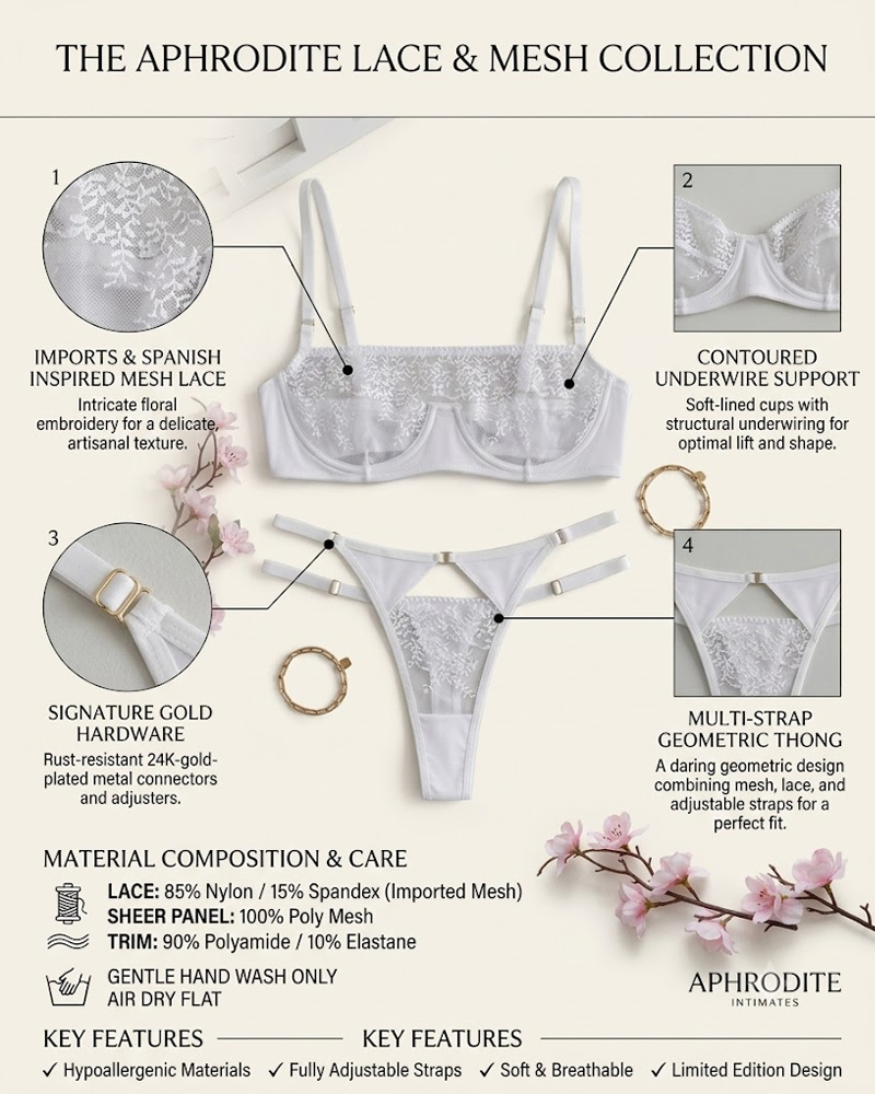Women's Floral Lace Patchwork Sheer Mesh Lingerie Set