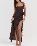 Sexy Ruffle Trim Slit Maxi Dress