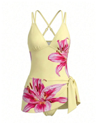 Floral Vacation Lily Print Crisscross Back One-Piece Swimsuit