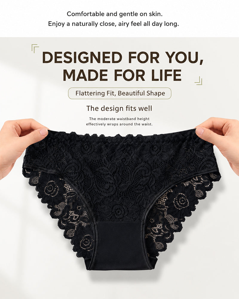5-Pack Sexy Lace Openwork Cotton Crotch High Elastic Panties