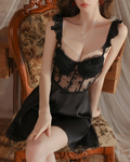 Satin Lace Sheer Backless Slip Nightdress