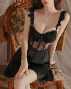 Satin Lace Sheer Backless Slip Nightdress