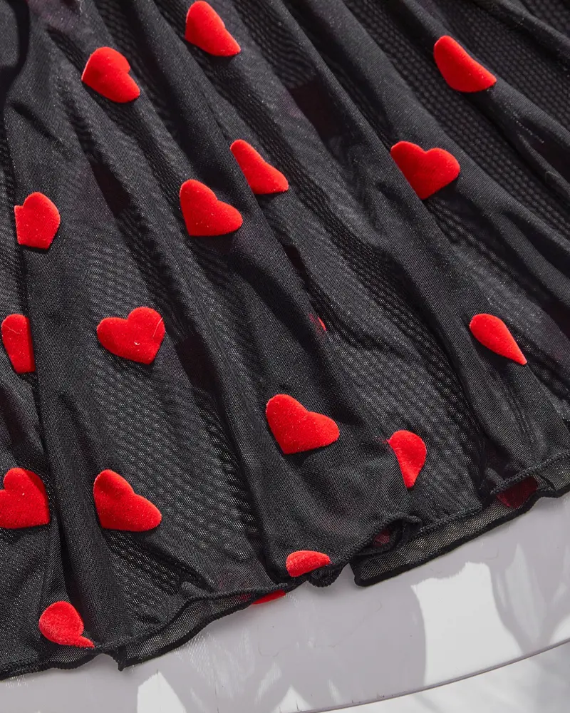Sexy Sheer Lace Mesh Nightdress with Heart Accent