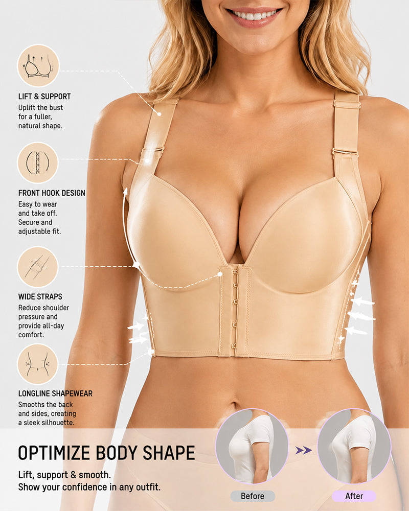 Front Closure Wide Straps Cup Full Coverage Push Up Bra