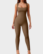 Ribbed Square Neck Sleeveless Workout Jumpsuit