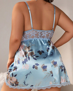 Plus Size Lace Patchwork Floral Ice Silk Babydoll