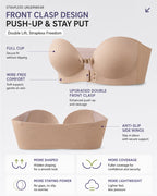 Double Front Closure Strapless Seamless Wire-free Push-up Bra