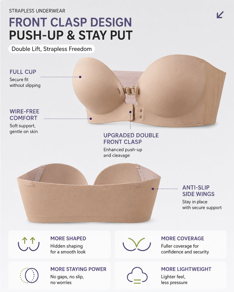Double Front Closure Strapless Seamless Wire-free Push-up Bra