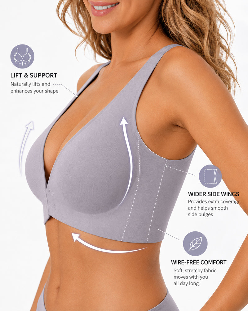2-Pack Front Closure Deep V Seamless Push-up Wireless Bra
