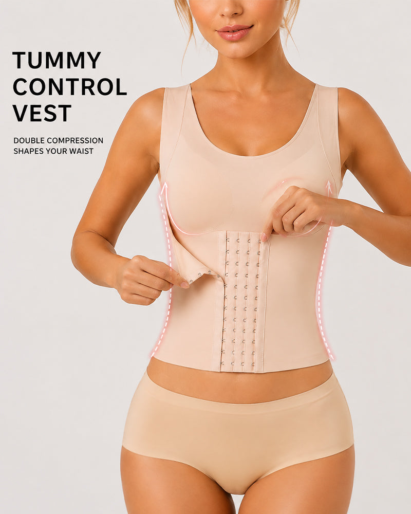 4-in-1 Seamless Front Closure Tummy Control Wire-Free Bra Crossback Shaping Vest