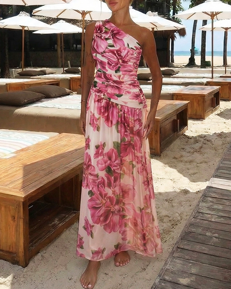Elegant Pink Floral Printed Swimsuit Set