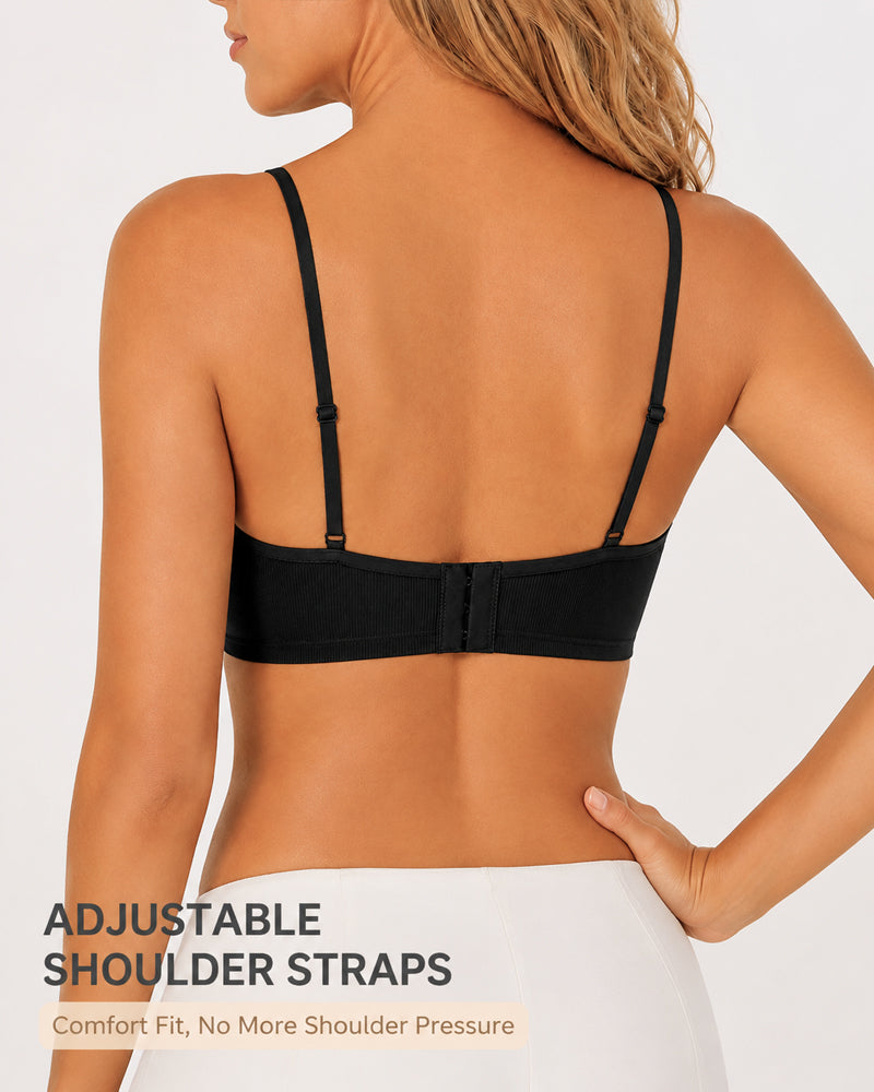 2-Pack Deep V Seamless Lace Trim Wire-Free Push-Up Bra