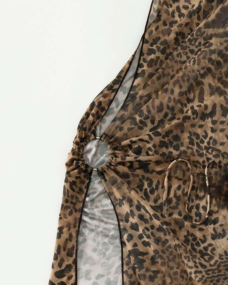 Halter Leopard Mesh Swimsuit