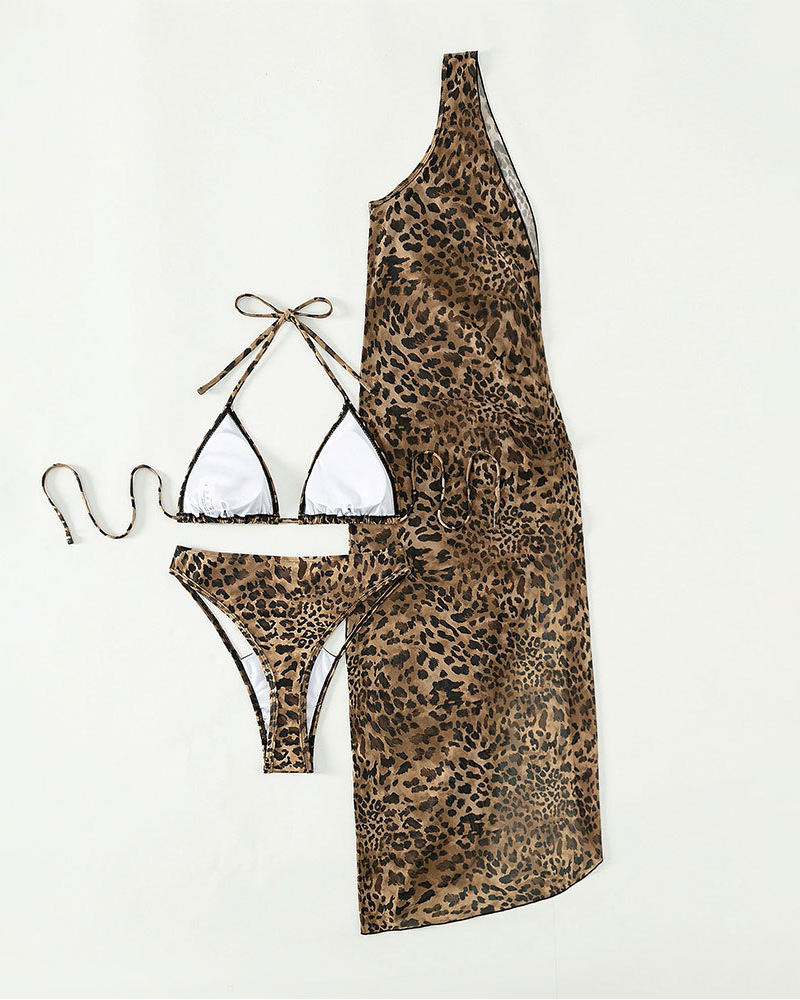 Halter Leopard Mesh Swimsuit