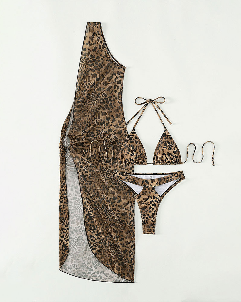 Halter Leopard Mesh Swimsuit
