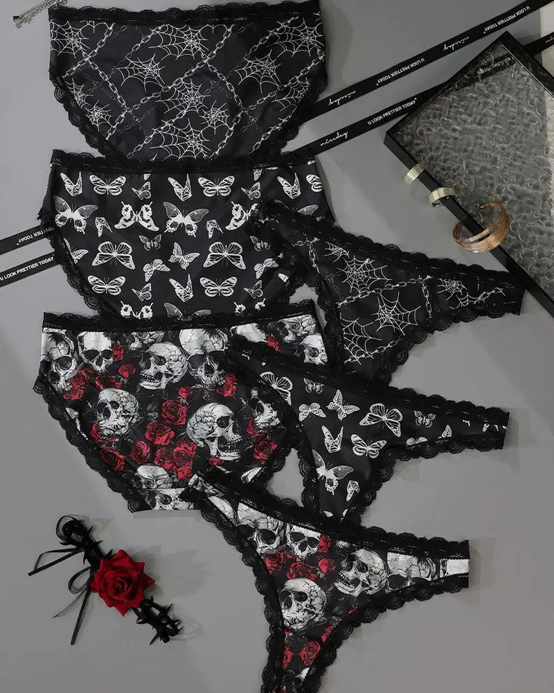Rose Print Lace Trim High-Stretch Comfort Mid-Rise Women's Panties