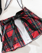 Sexy Sheer Mesh Plaid Patchwork Suspender Bodysuit Lingerie