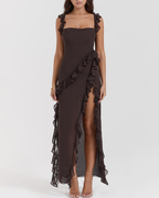 Sexy Ruffle Trim Slit Maxi Dress