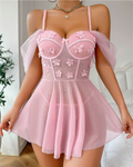 Sexy Lace Sheer Mesh Cut-Out Lingerie Set
