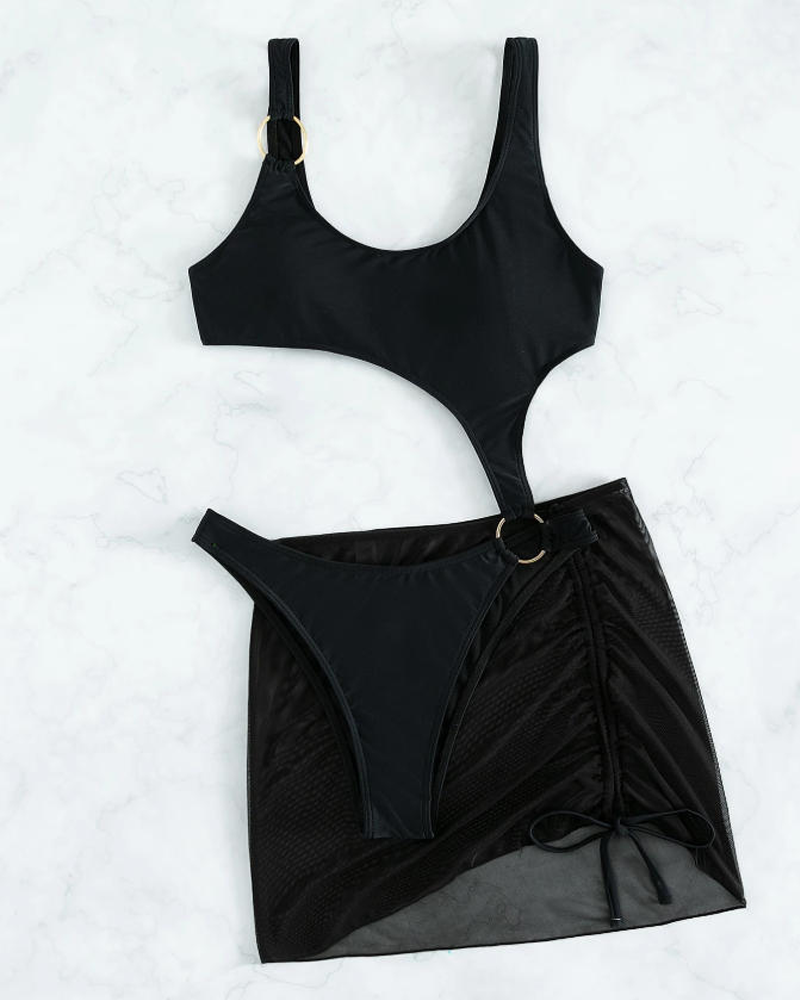 Sexy Sheer Mesh Backless Bikini with Cover-up Set
