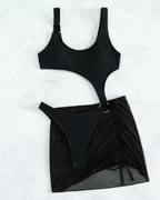 Sexy Sheer Mesh Backless Bikini with Cover-up Set