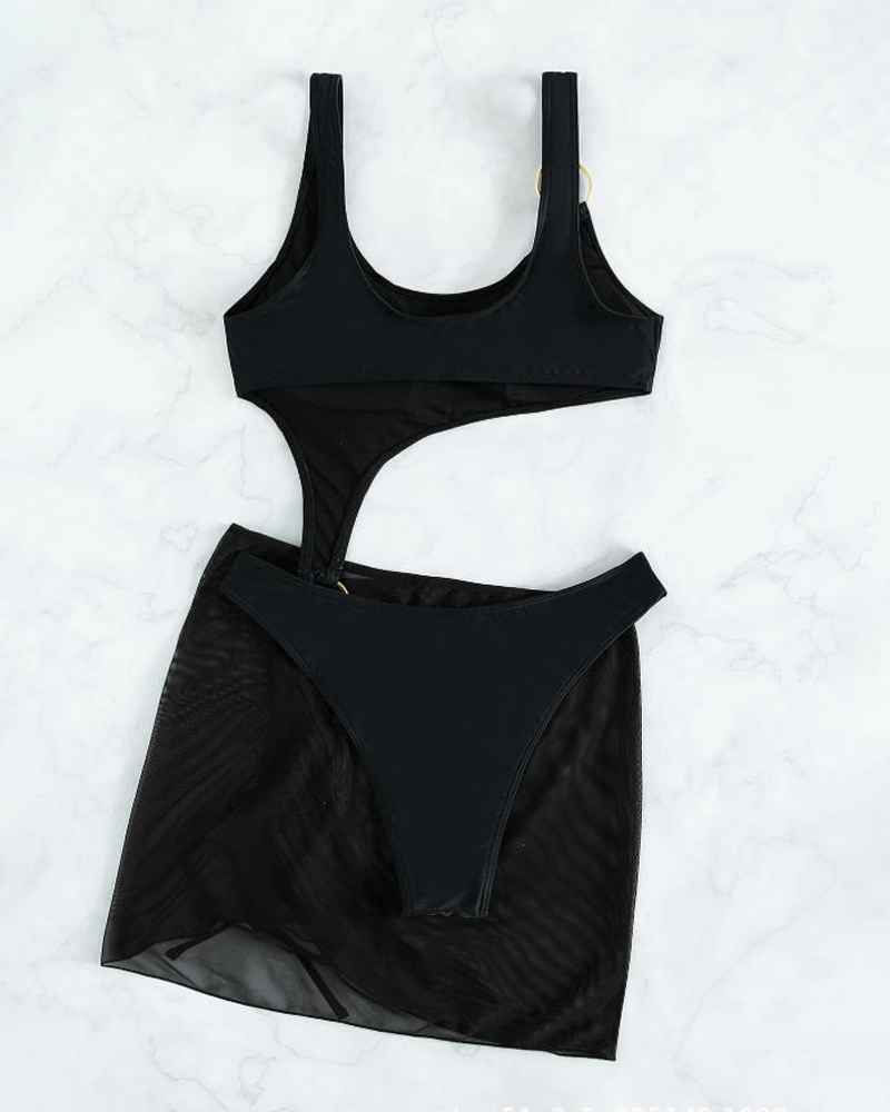 Sexy Sheer Mesh Backless Bikini with Cover-up Set
