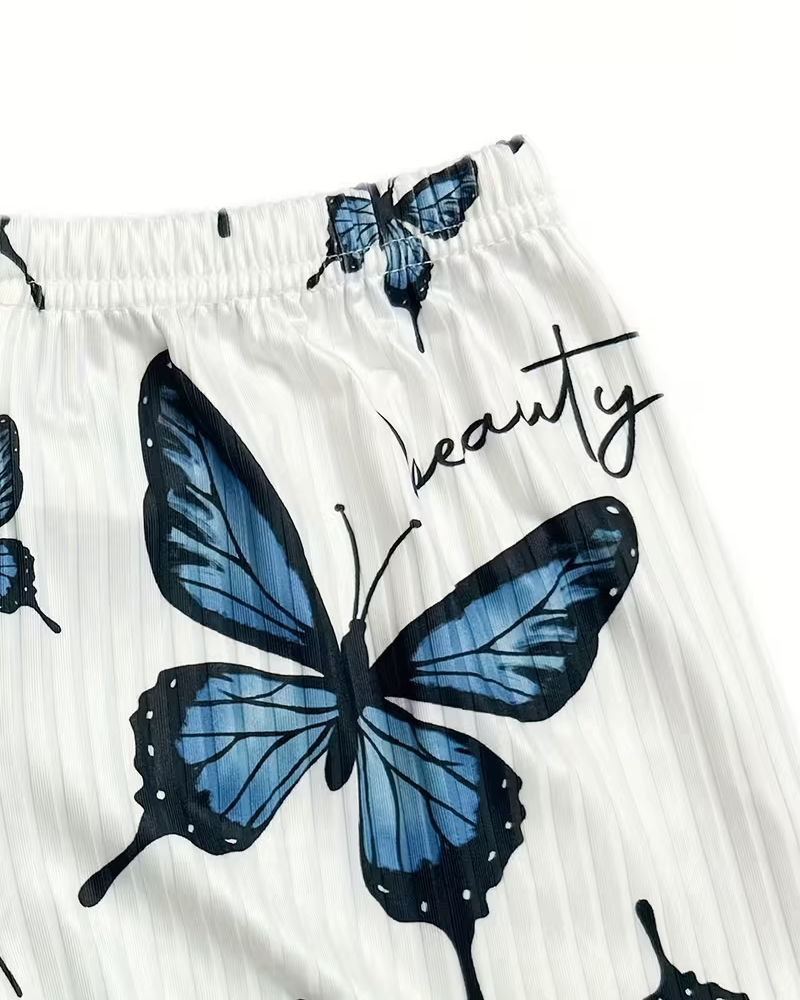 Butterfly Print Spaghetti Strap Pajama Set
