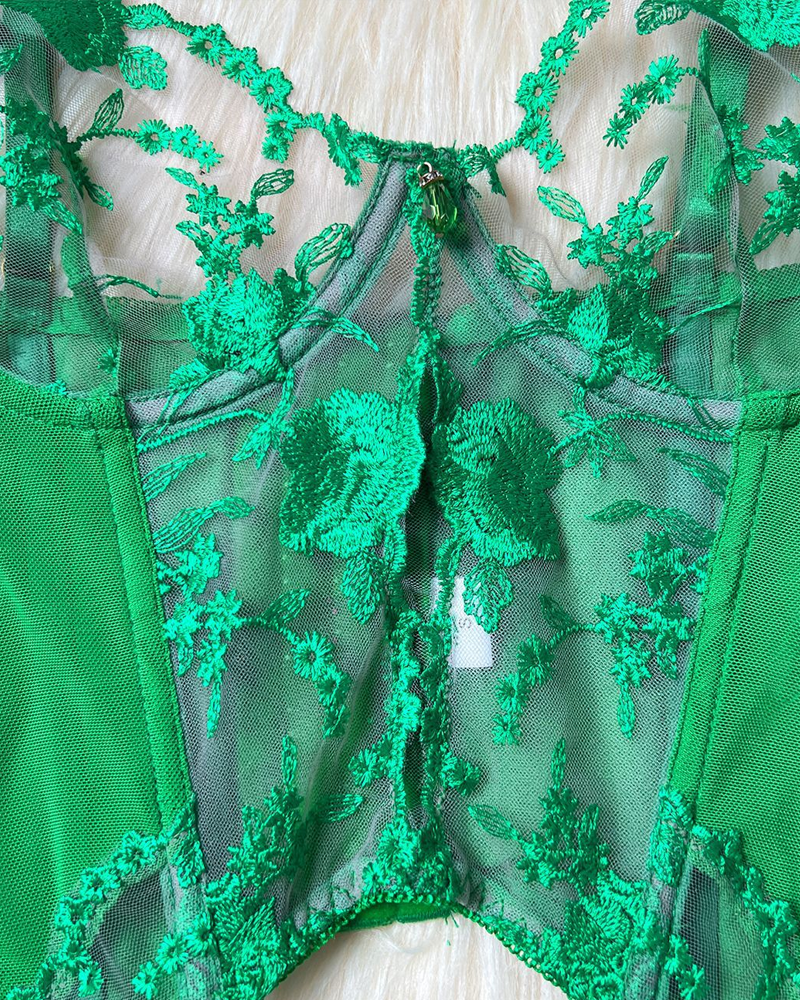 Sexy Sheer Embroidered Mesh Lingerie Set