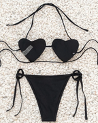 Women’s Summer Heart Rhinestone Tie Side Low Waist Bikini Set