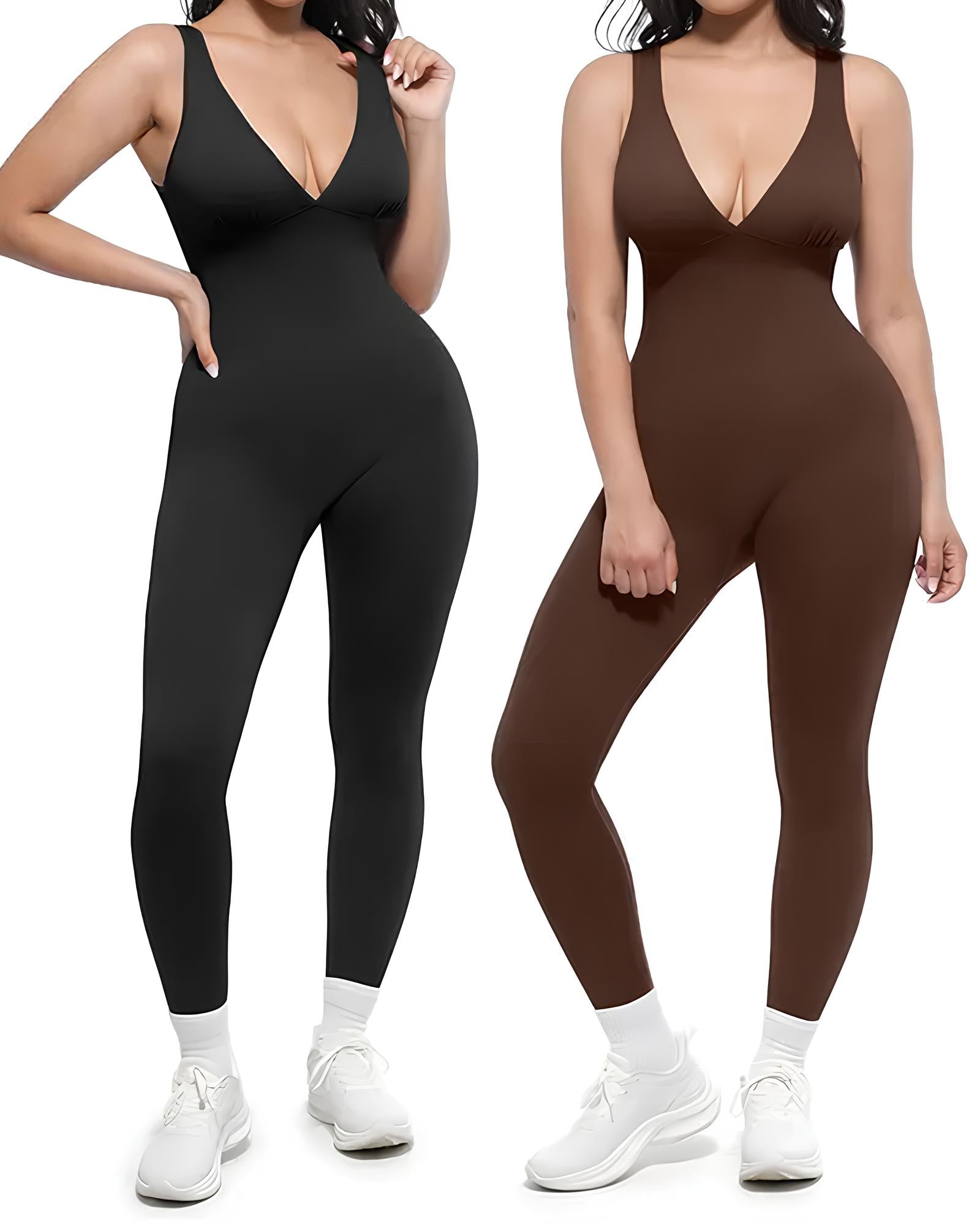 Deep V Chest Support Breathable High-Waisted Tummy Control Jumpsuit Shapewear
