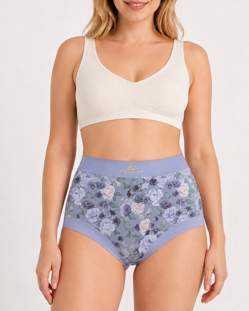 Multiple Packs High Waist Colorblock Floral Print Seamless Panties