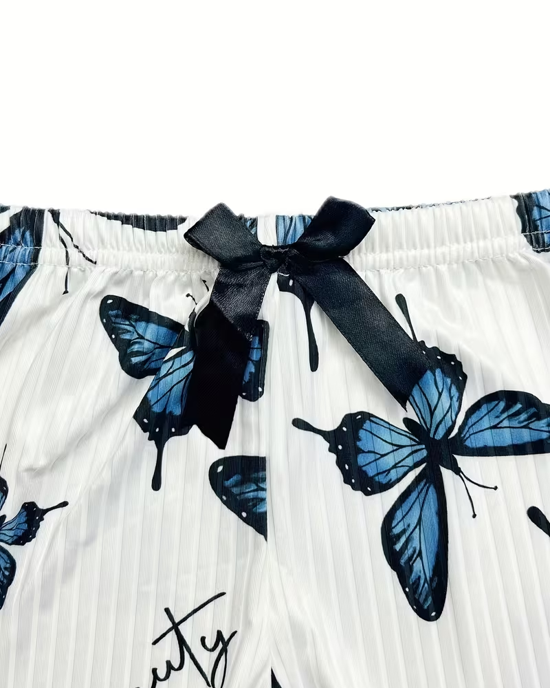 Butterfly Print Spaghetti Strap Pajama Set