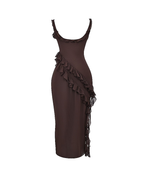 Sexy Ruffle Trim Slit Maxi Dress