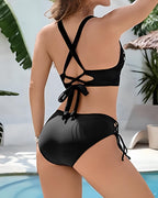Beach Vacation V-neck Halter Neck Cutout Bikini Swimsuit