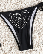 Women’s Summer Heart Rhinestone Tie Side Low Waist Bikini Set