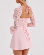 Elegant Lace Long Sleeve Backless Tie-Up Dress