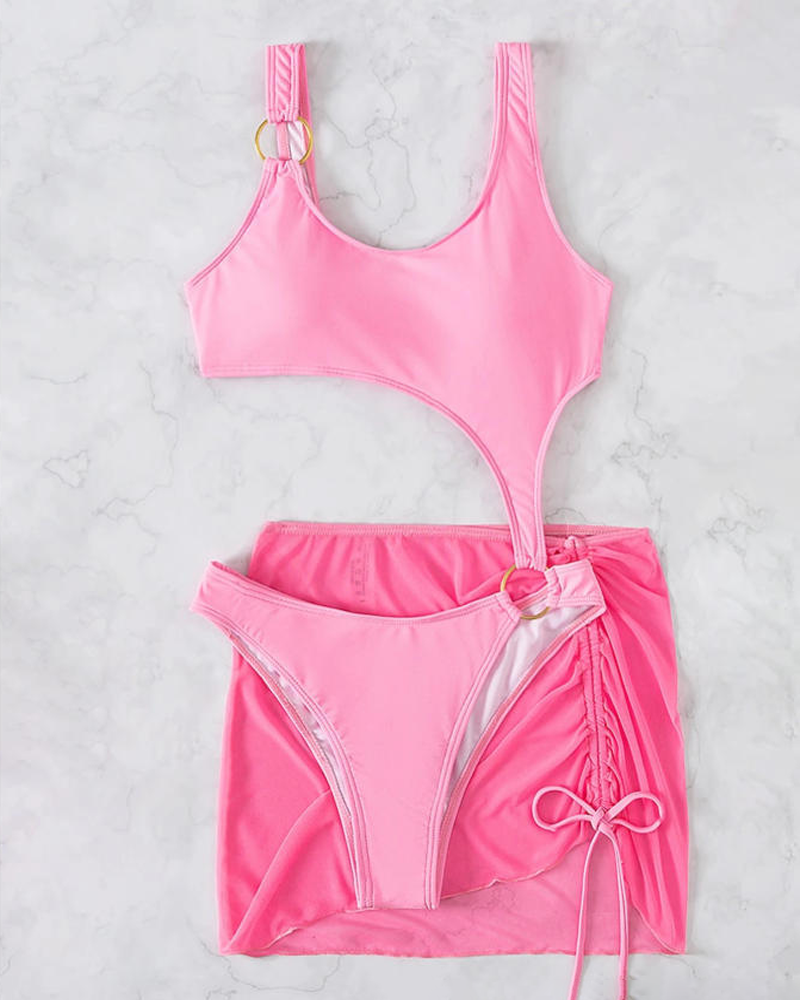 Sexy Sheer Mesh Backless Bikini with Cover-up Set